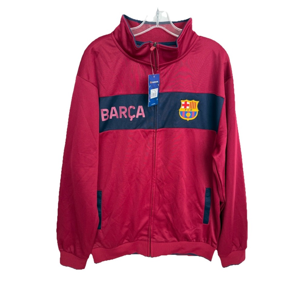 FC‎ Barcelona Full Zip Logo Track Jacket Burgundy Men's Size Large Icon Sports
